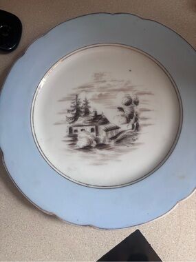 Porcelain Scenic Dinner Plate in Light Blue